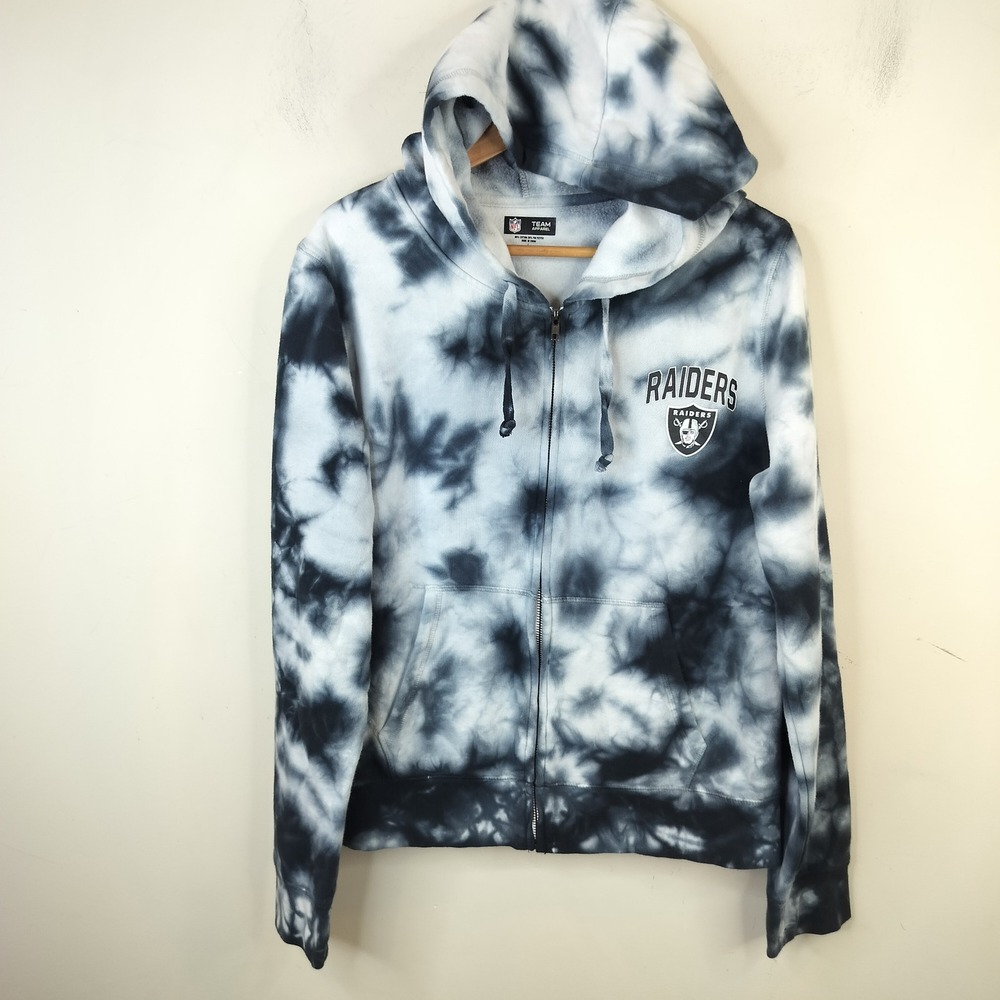 NFL Team Apparel Raiders Hoodie Women Large Tie Dye Zip Up Sporty Black White